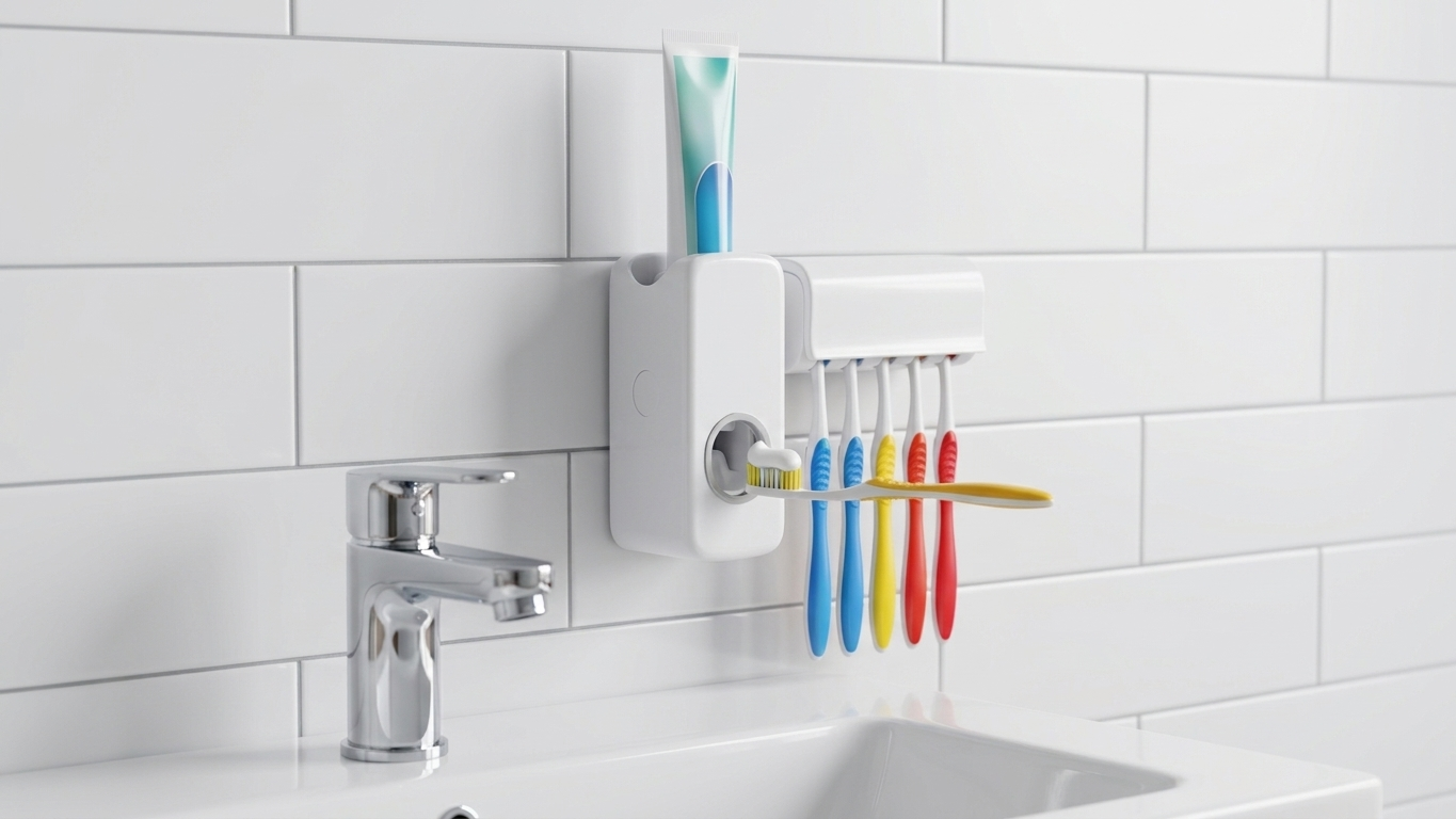 2-in-1 Smart Toothpaste Squeezer with Dust-Proof Toothbrush Stand