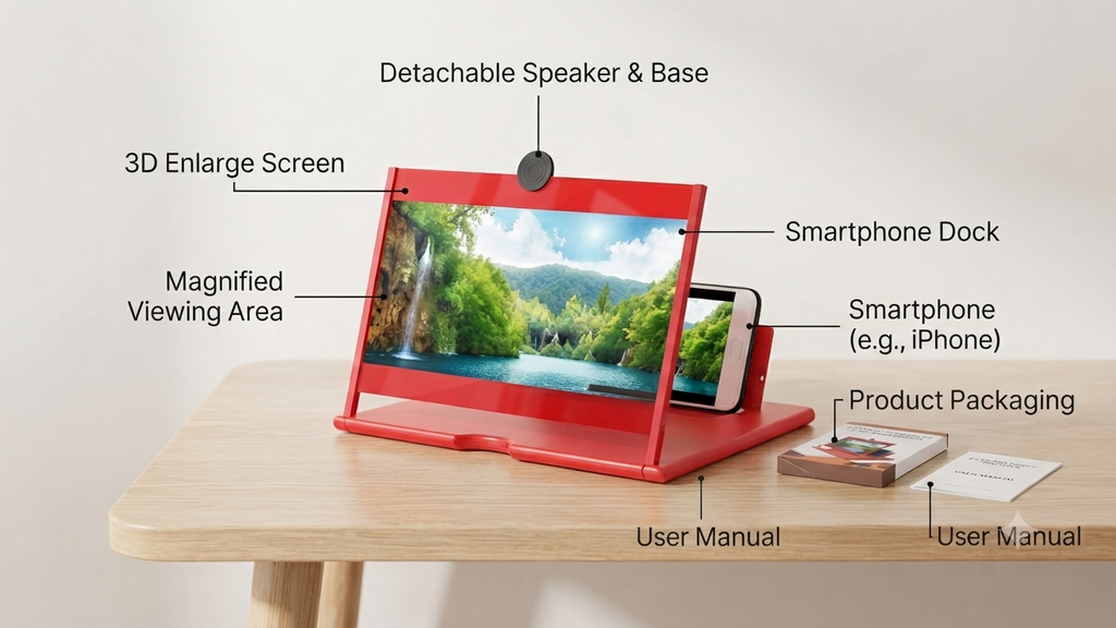 F3 Mobile Screen Magnifier 3D - Smartphone Video Amplifier & Stand