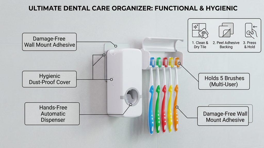 2-in-1 Smart Toothpaste Squeezer with Dust-Proof Toothbrush Stand