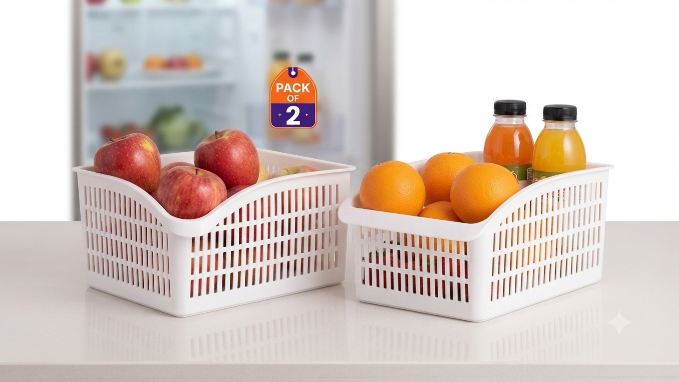 Kitchen Organizer Baskets – Fridge Food Storage Space Saver for Fruits and Vegetables