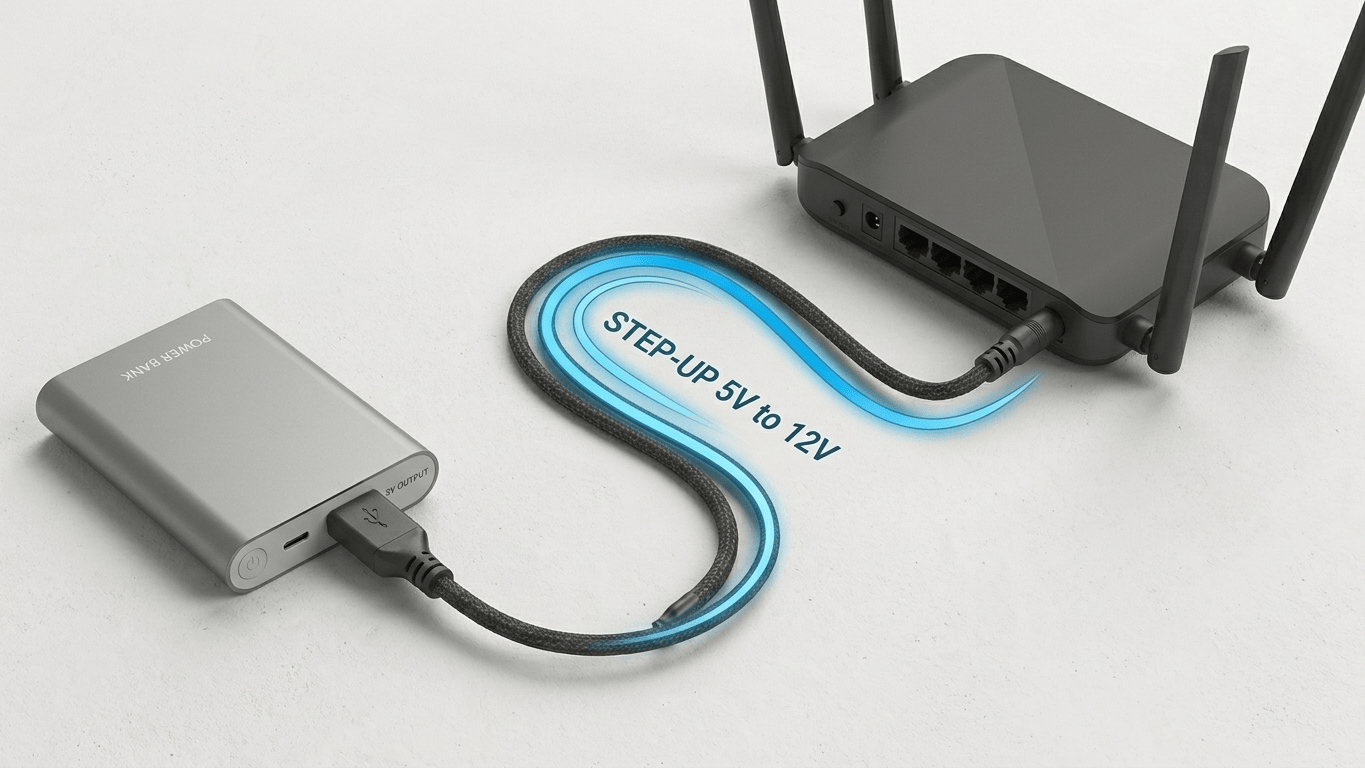 USB to DC 5V to 12V Step-Up Converter Cable for Wi-Fi Routers (5.5mm Plug)