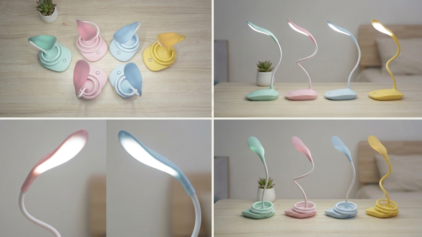 360° Flexible LED Desk Lamp – Rechargeable Eye-Caring Reading Light with 3 Modes