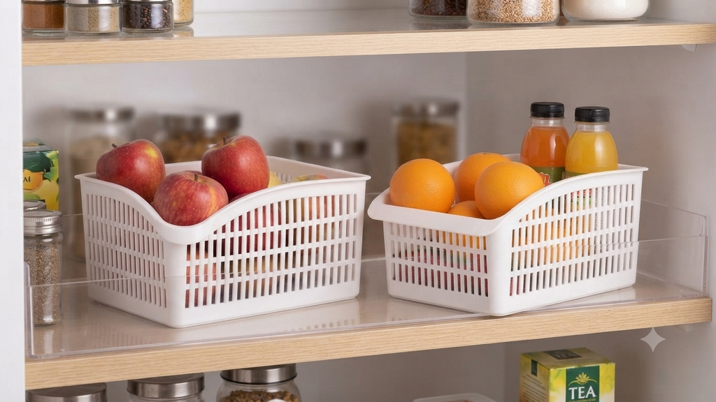 Kitchen Organizer Baskets – Fridge Food Storage Space Saver for Fruits and Vegetables