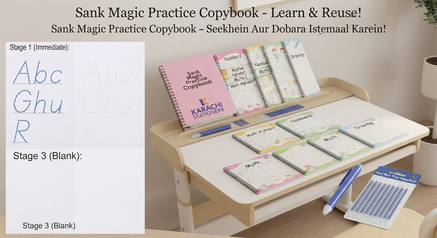 Reusable Handwriting Workbook for Kids with Magic Pen & Refills