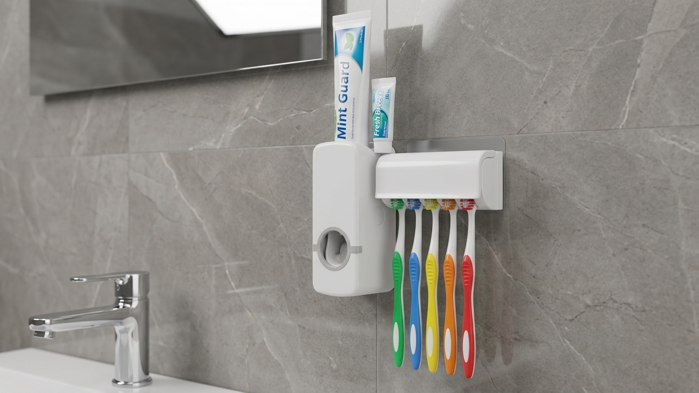 2-in-1 Smart Toothpaste Squeezer with Dust-Proof Toothbrush Stand