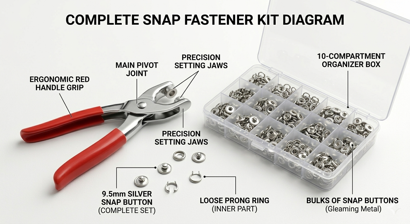 Premium Metal Snap Button Plier Kit