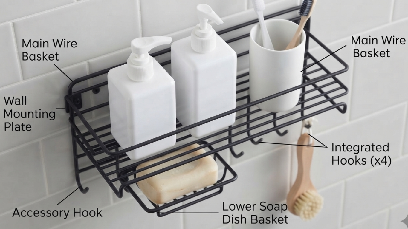 Premium Anti-Rust Wall Mounted Organizer for Bath