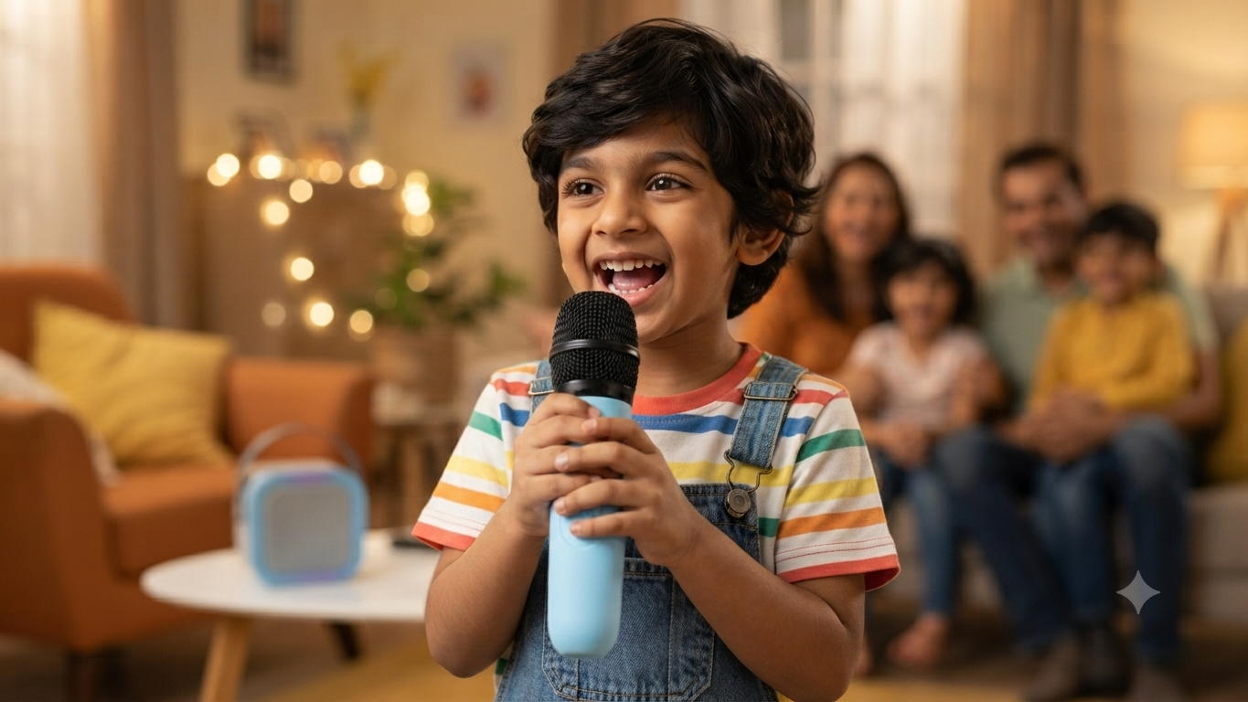 New K12 Portable Bluetooth Speaker with 2 Wireless Microphones | HiFi Family Singing Loudspeaker