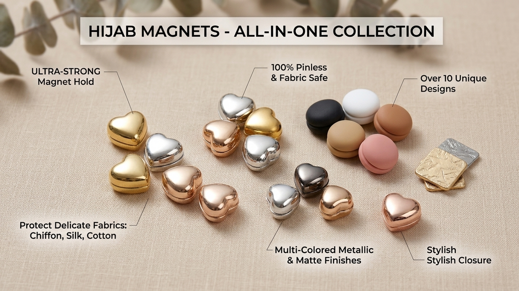 Elegant Hijab & Scarf Magnets – No More Holes! Secure, Stylish & Pinless Closure
